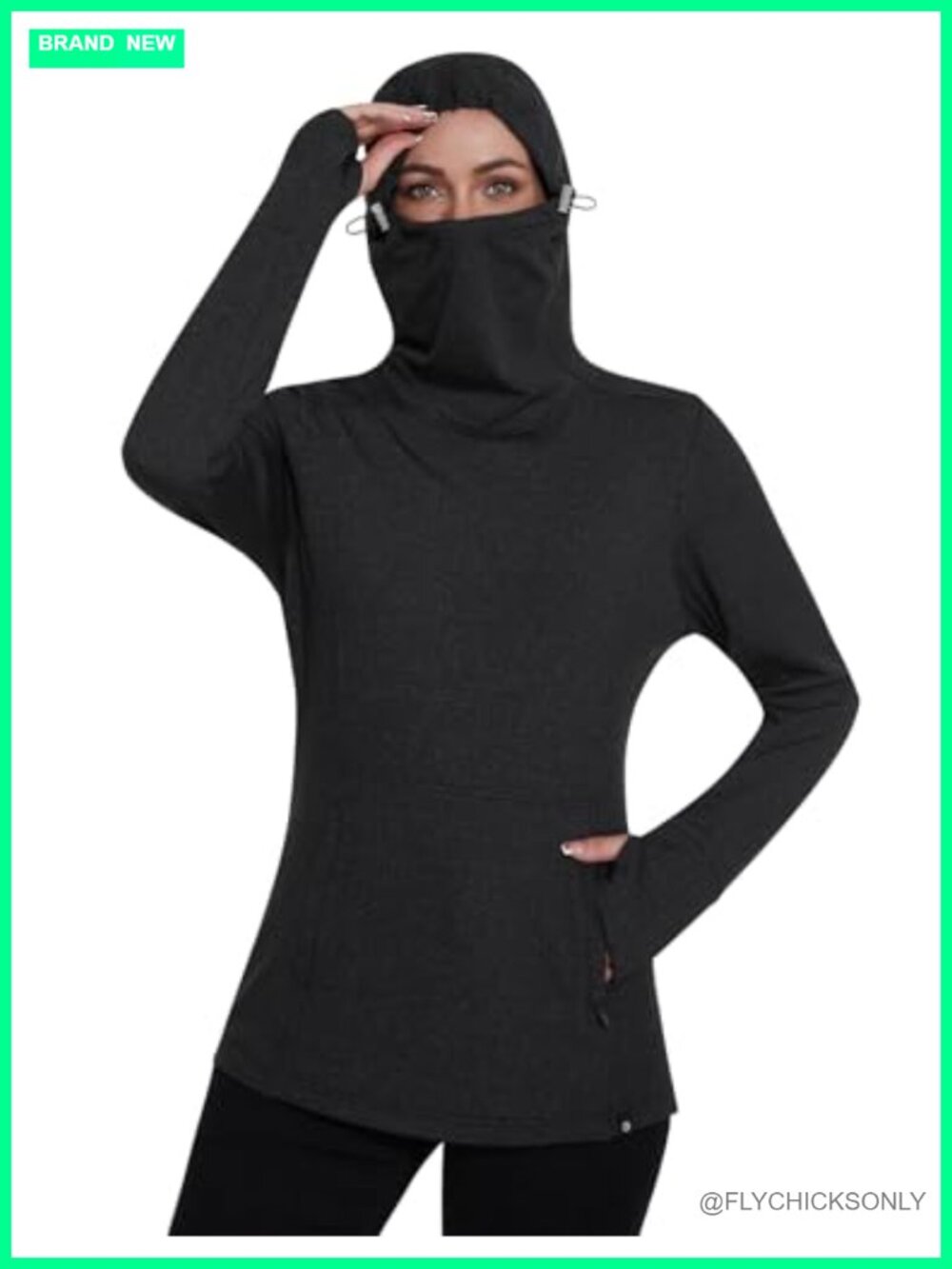 Fleece Lined Thermal Running Pullover Thumbholes Neck Gaiter Hoodie